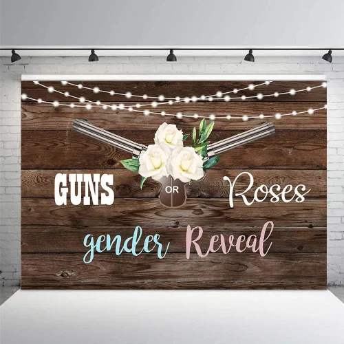 Miniatura 3 de MEHOFOND Pistolas o rosas para revelación de género para fiesta de fondo de fotos, luces de madera rústica con purpurina, unisex, decoración de baby