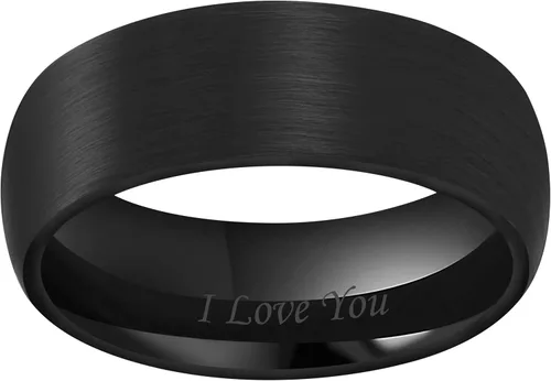 Miniatura 2 de CROWNAL Anillo de boda de cerámica negra de 0.157in, 0.236in y 0.315in, para hombres, mujeres, parejas, acabado cepillado, grabado "I Love You