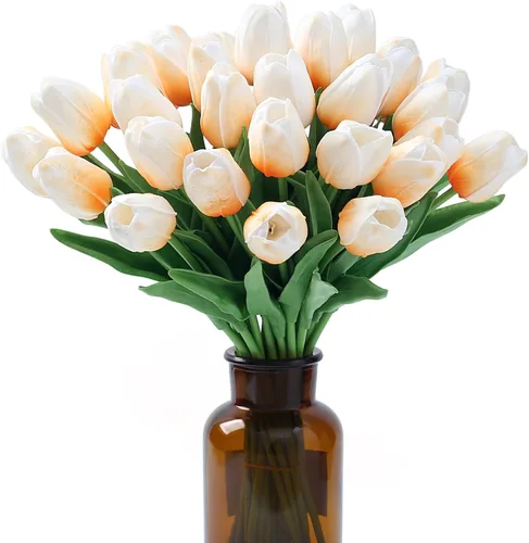 Miniatura 27 de SITUMEIZI 15 piezas de flores blancas artificiales, tulipanes artificiales de poliuretano de 14 pulgadas a granel para el hogar, cocina, Pascua