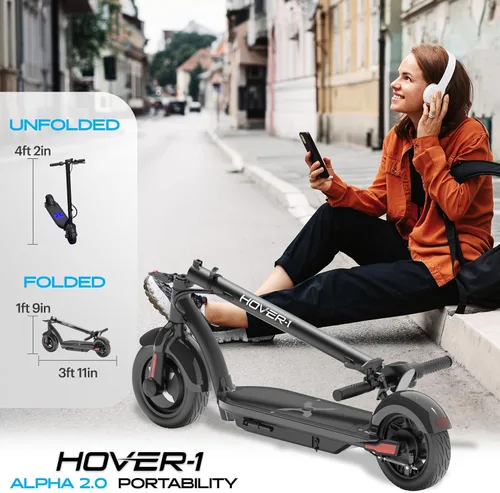 Miniatura 6 de Hover-1 Alpha 2.0 Foldable Electric Scooter with 450W Brushless Motor, 18 mph Max Speed, 10” Air-Filled Tires and 12 Mile Range Gris