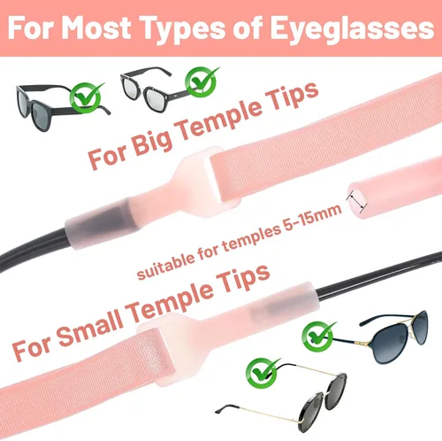 Miniatura 3 de 4 correas para gafas, correa ajustable de 7 a 10.6 pulgadas para gafas de sol para niñas, correas de soporte para lentes de sol sin cola (rosa)