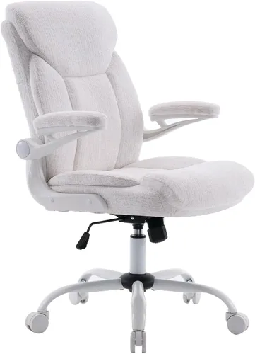 Miniatura 9 de Comfy - Silla de computadora ergonómica de tela de tela, silla de oficina ejecutiva con reposabrazos abatibles, soporte lumbar, giro de 360° y Blanco
