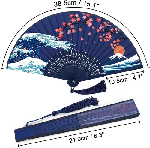 Miniatura 16 de WEARXI Ventilador de mano, 4 ventiladores de mano, ventilador plegable chino para mujer, plegable, ventilador de mano de bambú de seda, ventilador