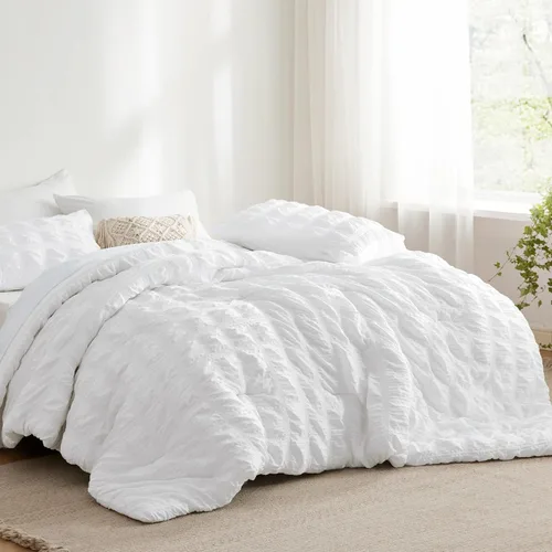 Bedsure Cama en una Bolsa Individual - 5 Piezas de Juego de Edredón con Diseño de Sombrero de Paja, Juego de Ropa de Cama Blanco Boho Suave y