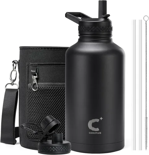 Miniatura 15 de Coolplus - Botella de agua de 32 onzas aislada, termo de agua de acero inoxidable con popote de metal de doble pared al vacío con funda de Negro