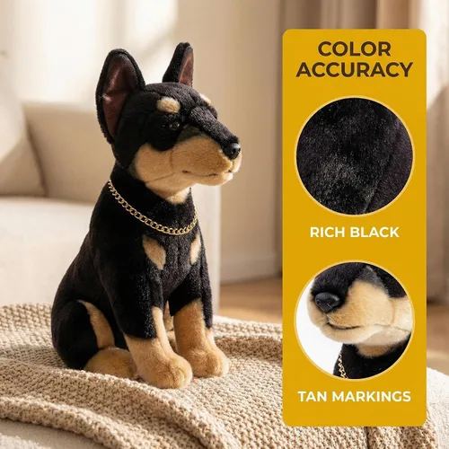 Miniatura 3 de Juguete realista de peluche de perro Doberman – Simulación de 12 pulgadas de pie Doberman noble mascota perro de peluche modelo de cachorro