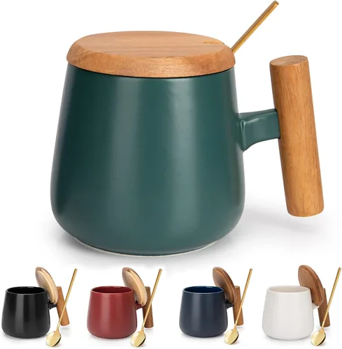 Miniatura 2 de Taza de café de cerámica, taza de té para la oficina y el hogar, taza de café de 14 onzas con tapa y cuchara, día del padre, regalos de cumpleaños