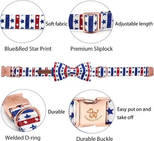Miniatura 2 de Elegant little tail Independence - Collar patriótico para mascotas con pajarita para mascotas del 4 de julio de algodón suave para mascotas