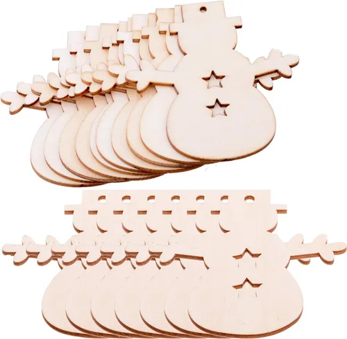 Miniatura 7 de Paquete de 50 manualidades de madera para pintar, adornos colgantes de árbol de Navidad de 3 pulgadas, recortes de madera sin terminar, decoración