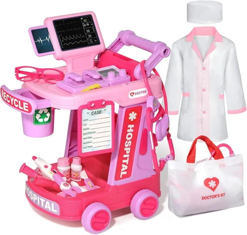 Phobby Kit de Doctor para Niños Pequeños de 3, 4, 5 años, juego médico de simulación para niños con bolsa y disfraz, juguete de carrito de médico
