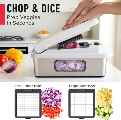 Miniatura 4 de Mueller Pro-Series 10-en-1, Cortador Multifuncional de Verduras y Mandolina de 8 Cuchillas de Acero Inoxidable, Accesorios y Esenciales de Cocina