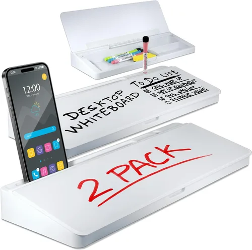Miniatura 7 de Pizarra blanca de escritorio - Pizarra blanca de borrado en seco de vidrio - Compañero de computadora de escritorio - Oficina en casa y artículos