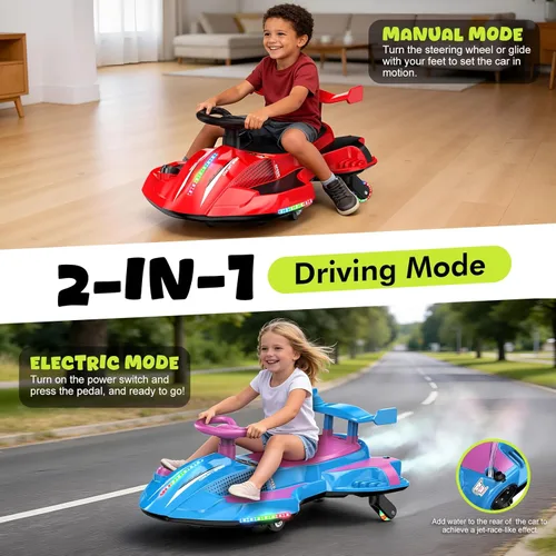 Miniatura 2 de Auto eléctrico Wiggle de 12 V con pedales, auto recargable de oscilación y deriva, diseño antivuelco con respaldo, aerosol, luces intermitentes