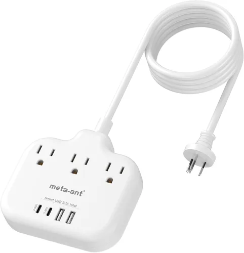 Miniatura 12 de Adaptador de enchufe de viaje europeo, adaptador de enchufe estadounidense a europeo con 3 tomas de corriente americanas y 4 USB, cable