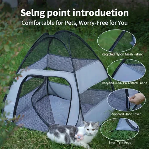 Miniatura 3 de Jaulas para gatos al aire libre para interiores y exteriores, tienda de campaña portátil con malla transpirable, kit de supervivencia para gatos