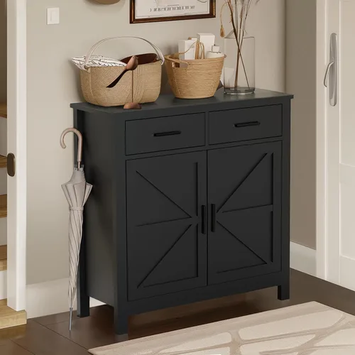 Miniatura 4 de Armario de almacenamiento de cocina, moderno gabinete de buffet de granja con almacenamiento, barra de café con 2 cajones y 2 puertas, aparador