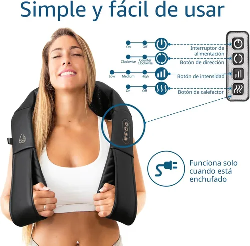 Miniatura 2 de InvoSpa Masajeador Shiatsu con Calor - Almohada Masajeadora de Amasamiento de Tejido Profundo para Cuello, Hombros y Espalda - Masaje Eléctrico