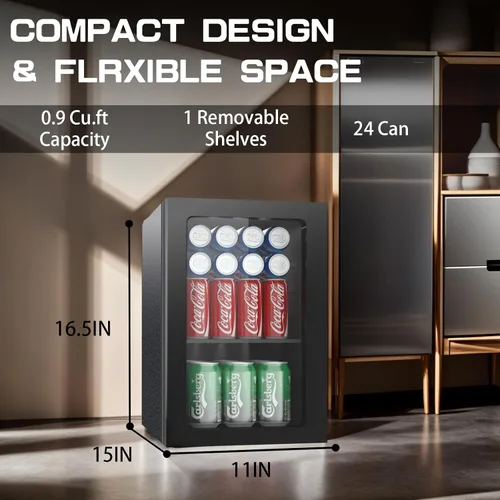 Miniatura 5 de Erivess - Refrigerador compacto para bebidas, 24 latas/0.9 pies cúbicos con puerta frontal de vidrio para refrescos, cerveza o vino, refrigerador