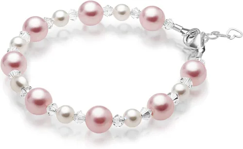 Baby Crystals Bonitas pulseras de plata esterlina para niñas con perlas de imitación rosas y blancas, cristales europeos, joyería para niñas,