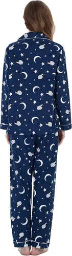 Miniatura 2 de GLOBAL Conjunto de pijama de franela para mujer, 100% algodón, pijama de manga larga con botones, ropa de descanso cálida