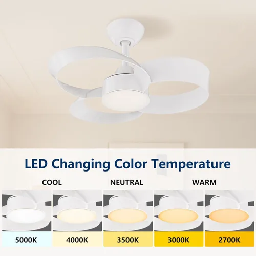 Miniatura 2 de FANX - Ventilador de techo de 22 pulgadas con luz y control remoto, motor CC silencioso, LED regulable, control reversible de 3 velocidades, Amarillo