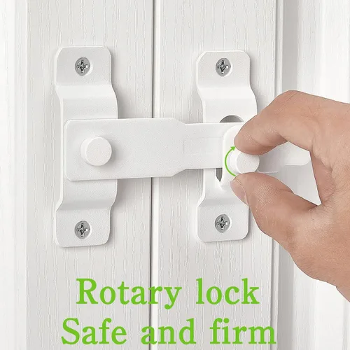 Miniatura 4 de INIRET Paquete de 2 pestillos para puerta de granero, 4.33 x 3.23 pulgadas, acero inoxidable blanco mate, cerraduras de puerta abatible, cerradura