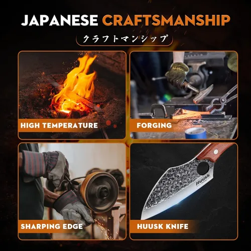 Miniatura 2 de Huusk Cuchillo de Carnicero Forjado a Mano - Cuchillo de Carnicero para Cortar Carne, Cuchillo Vikingo de Cocina Japonés con Funda, Cuchillos