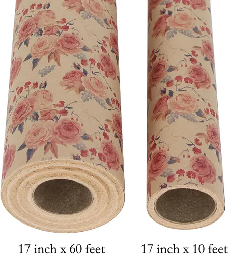 Miniatura 3 de Aimyoo Rollo de Papel de Envolver Kraft Floral, Papel de Regalo de Flores Vintage para Todas las Ocasiones para Bodas, Cumpleaños, Despedida de 2301