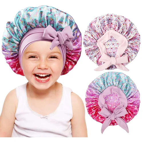 Miniatura 7 de 2 gorros de seda para niñas y niños pequeños, para cabello rizado