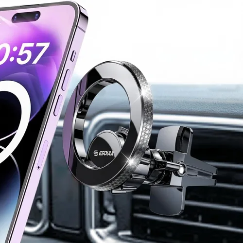 ] Soporte de coche compatible con MagSafe, soporte magnético para teléfono con imanes fuertes y anillo de metal incluido, soporte de teléfono para
