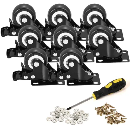Miniatura 18 de Ruedas giratorias, juego de 4 ruedas en forma de L de 3 pulgadas de alta resistencia, 4 ruedas industriales con freno de poliuretano, ruedas
