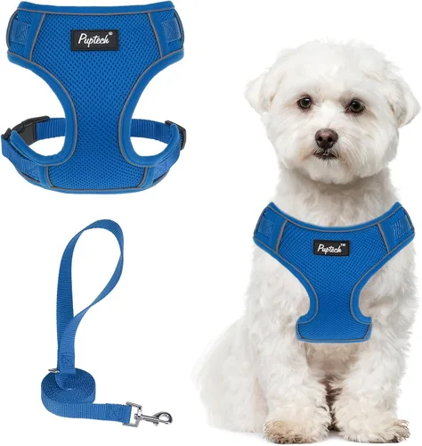 Miniatura 52 de PUPTECK Juego de arnés y correa para perro pequeño, arnés ajustable sin tirones para cachorro, chaleco de malla suave reflectante para mascotas