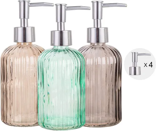 Miniatura 7 de Paquete de 3 botellas dispensadoras de jabón de loción de vidrio surtido de 15 onzas con bomba para baño, cocina