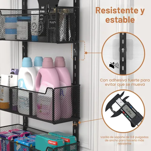 Miniatura 7 de VyGrow Organizador de puerta para colgar sobre la puerta, organizador de puerta de metal con 5 cestas ajustables y gancho para abrigos