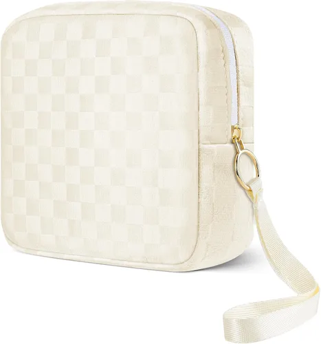 Likesing Mini bolsa de maquillaje a cuadros de 5.3 pulgadas, pequeña bolsa de maquillaje para bolso, bolsa de cosméticos pequeña portátil con