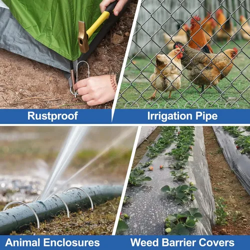 Miniatura 5 de Paquete de 150 estacas de riego por goteo en forma de U, grapas de jardín resistentes de 6 pulgadas galvanizadas resistentes al óxido, estacas