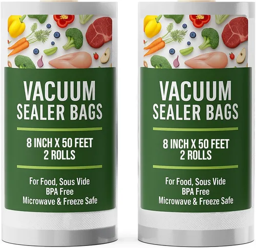 Houseables Bolsas selladoras al vacío, rollos selladores al vacío, rollos de bolsas para guardar alimentos, 8 pulgadas, sellado al vacío, vacío al