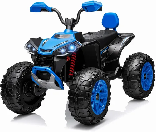 Juguetes de montar de 24V para niños grandes, ATV de 2 plazas para niños, Power Wheels con suspensión de 4 ruedas, luces LED, música, Bluetooth, Azul
