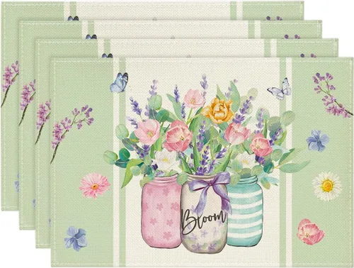 Artoid Mode Bloom Vase - Juego de 4 manteles individuales florales de primavera de 12 x 18 pulgadas para decoración de fiestas, cocina, comedor