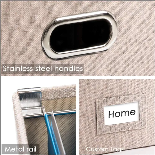 Miniatura 5 de PRANDOM Caja Organizadora de Archivos - Juego de 4 Carpetas de Archivo Colgantes Plegables Decorativas de Lino para Almacenamiento con Tapas, Gris