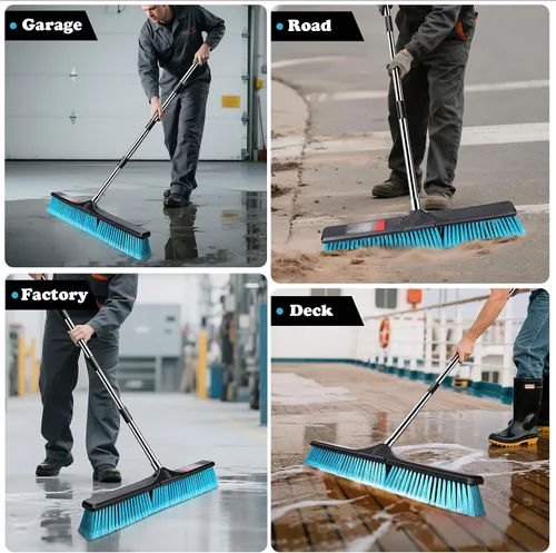 Miniatura 7 de MASTERTOP 24" Heavy Duty Push Broom with Ultra-Sturdy Adjustable Handle, 6-Layer Stiff Bristles Garden Yard Broom, Outdoor Sweeping Brush for