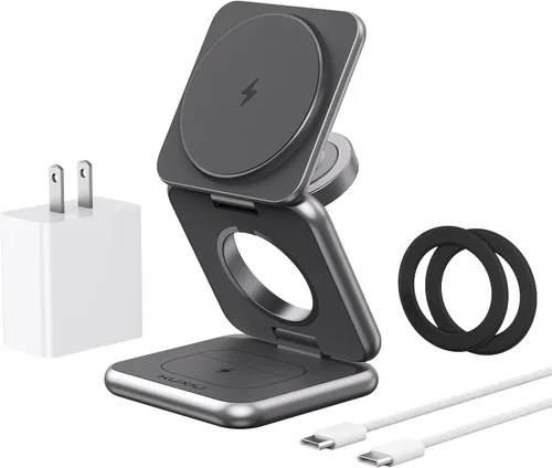 Miniatura 9 de KU XIU Cargador inalámbrico para Samsung, estación de carga inalámbrica plegable de aleación de zinc 3 en 1 para Samsung Galaxy S25 Ultra S24 S23