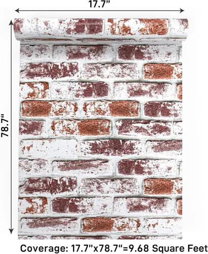 Miniatura 9 de VaryPaper Papel tapiz rústico pintado de ladrillo rojo para despegar y pegar, papel de contacto de ladrillo de 17.7 x 78.7 pulgadas, papel tapiz