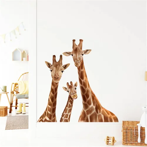 Miniatura 4 de Calcomanías de pared de jirafa manchada, calcomanías de pared de animales salvajes de dibujos animados de sacinora removibles para niños, bebés