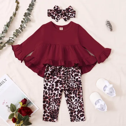 Miniatura 2 de Kucnuzki Conjunto de ropa para bebé niña pequeña, camisa de manga con volantes, pantalón floral, ropa de otoño e invierno para niña