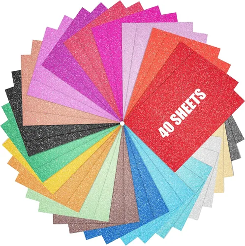 40 hojas de cartulina con purpurina de 20 colores, cartulina BetyBedy para Cricut, purpurina brillante sin desprendimiento, papel A4 con purpurina