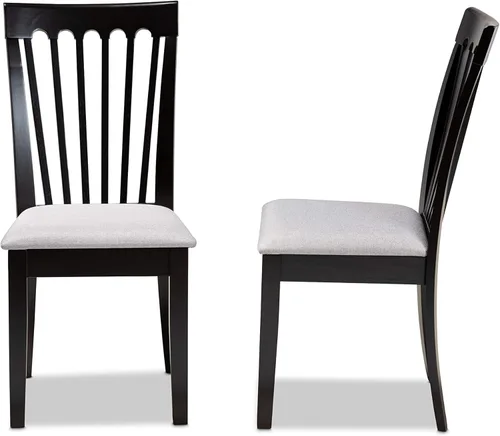 Miniatura 5 de Baxton Studio Minette - Juego de sillas de comedor de 2 piezas, tela gris tapizada con madera con acabado marrón expreso Gris/Café Espresso