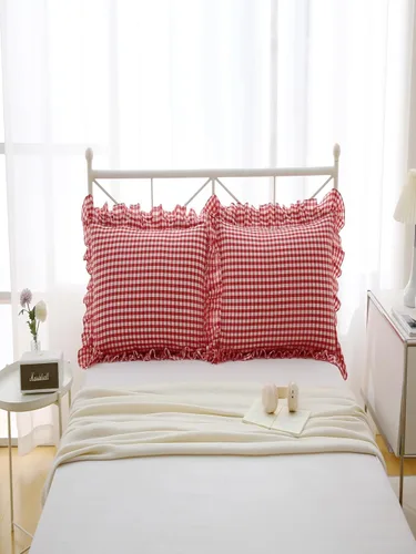 Miniatura 32 de Fundas de almohada cuadradas a cuadros en blanco y negro con volantes, fundas de almohada a cuadros, fundas de almohada de gingham, fundas