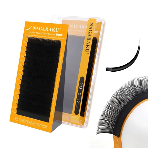 Miniatura 137 de NAGARAKU Extensiones de pestañas elipse con puntas abiertas planas, pestañas individuales de 0.006 in, rizo C, bandeja de mezcla de 0.315-0.591 in