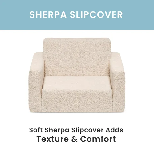 Miniatura 6 de Delta Children Cozee - Silla abatible Sherpa 2 en 1, silla convertible a tumbona para niños, crema